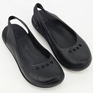 Crocs Womens Kadee Slingback Black Flat Comfort Wear Sandals Shoes Size W9 VGUC